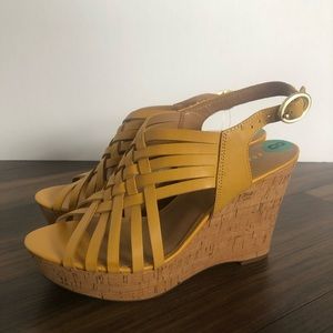 FRANCO SARTO Golden Yellow Leather Wedge, Size 8, NWOB